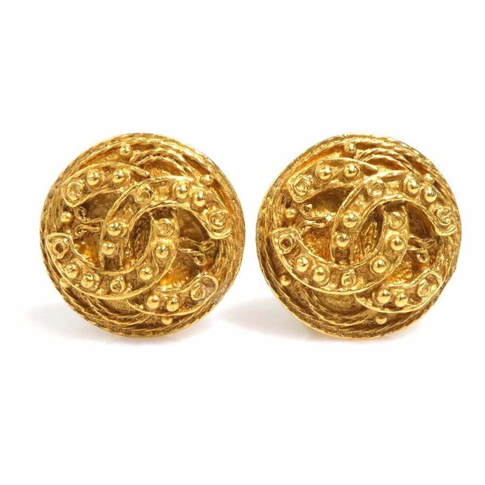 CHANEL Authentic Gold Logo Earrings - Picture 1 of 5